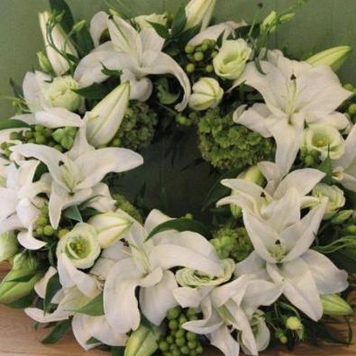 Chilbolton Funeral Wreath - White Roses & Lily