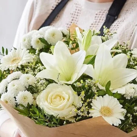Ashe White Rose and Lily Bouquet Blooms of Basingstoke