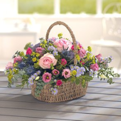 Kingsclere Basket - Pink/Lilac Flowers.
